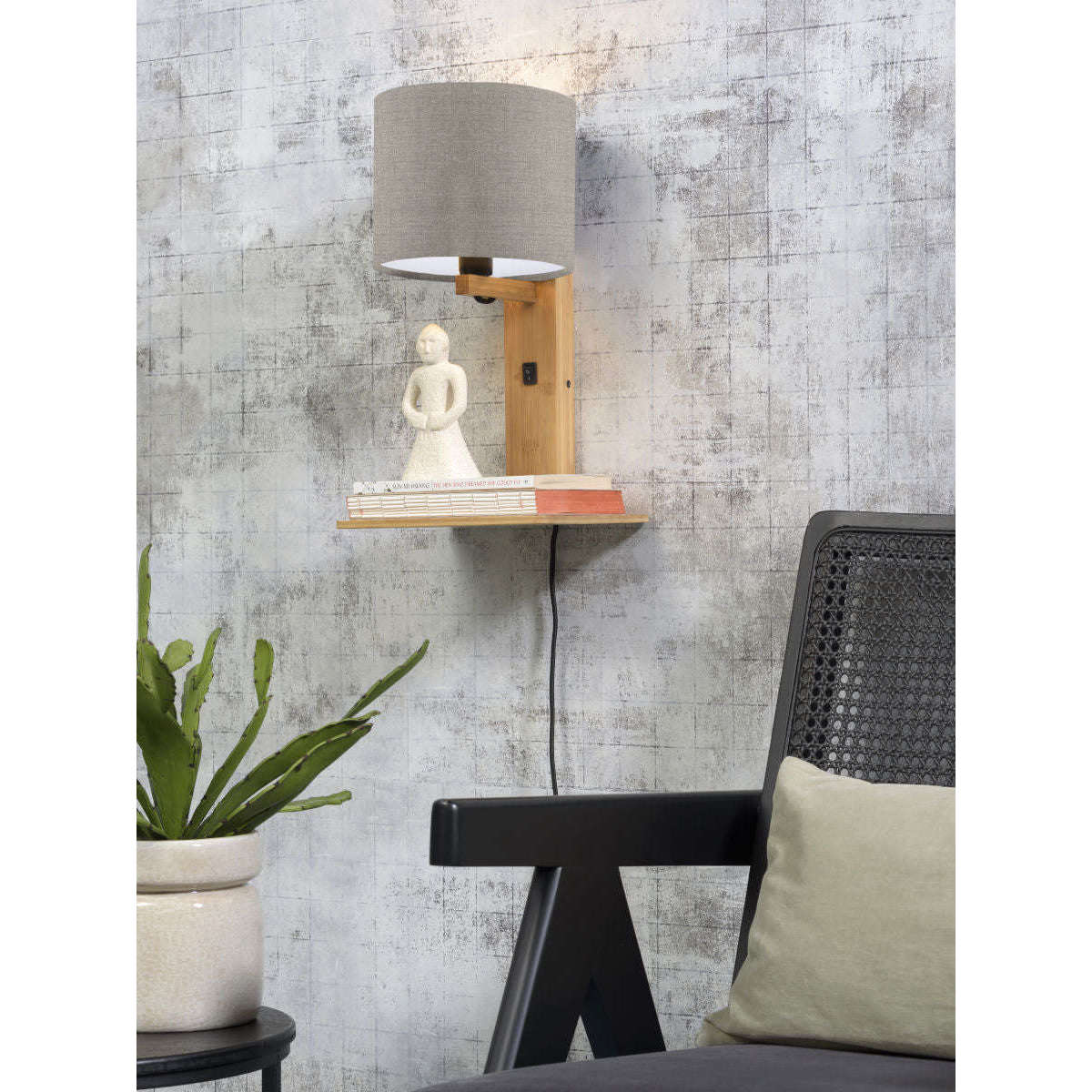 GOOD&MOJO Wandlamp Andes / plaat naturel 1815 donker linnen