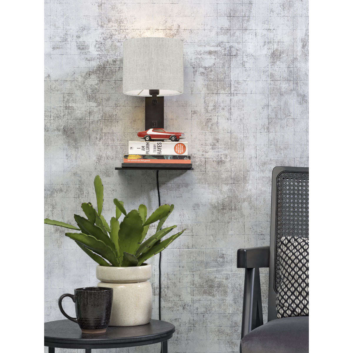 GOOD&MOJO Wandlamp Andes / plaat zwart 1815 licht linnen