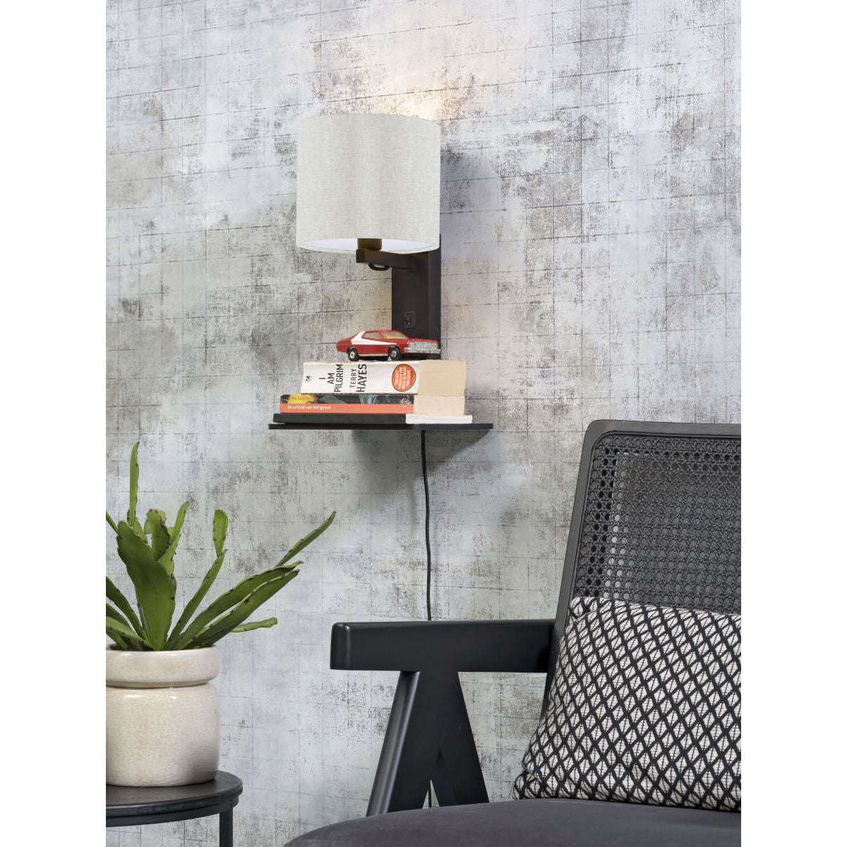 GOOD&MOJO Wandlamp Andes / plaat zwart 1815 licht linnen