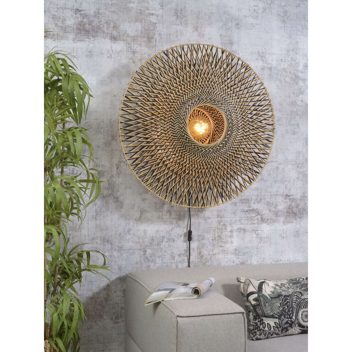 GOOD&MOJO Wandlamp Bali 87 cm zwart / naturel L