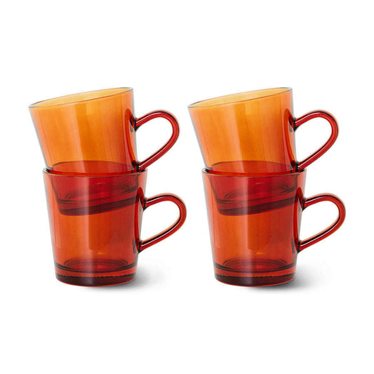 HKliving 70's glassware kopje set van 4 amber brown