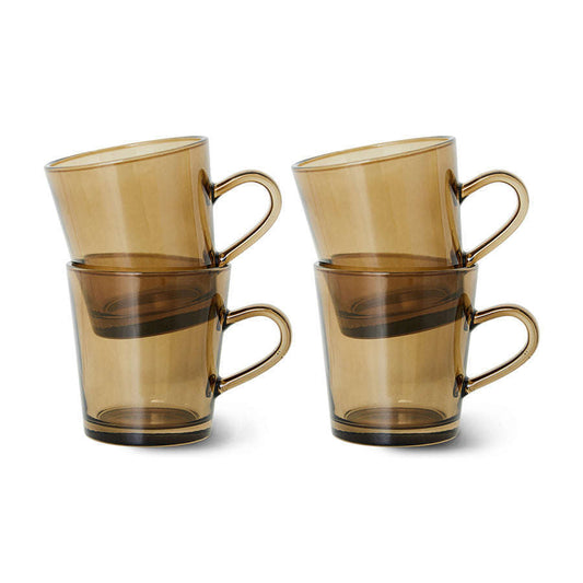 HKliving 70's glassware kopje set van 4 mud brown