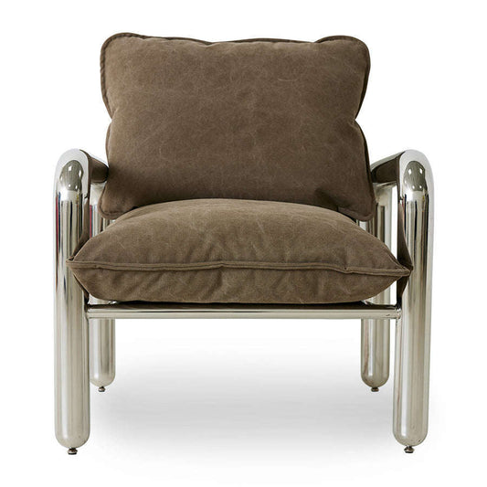 HKliving Chrome lounge fauteuil  chrome/bruin