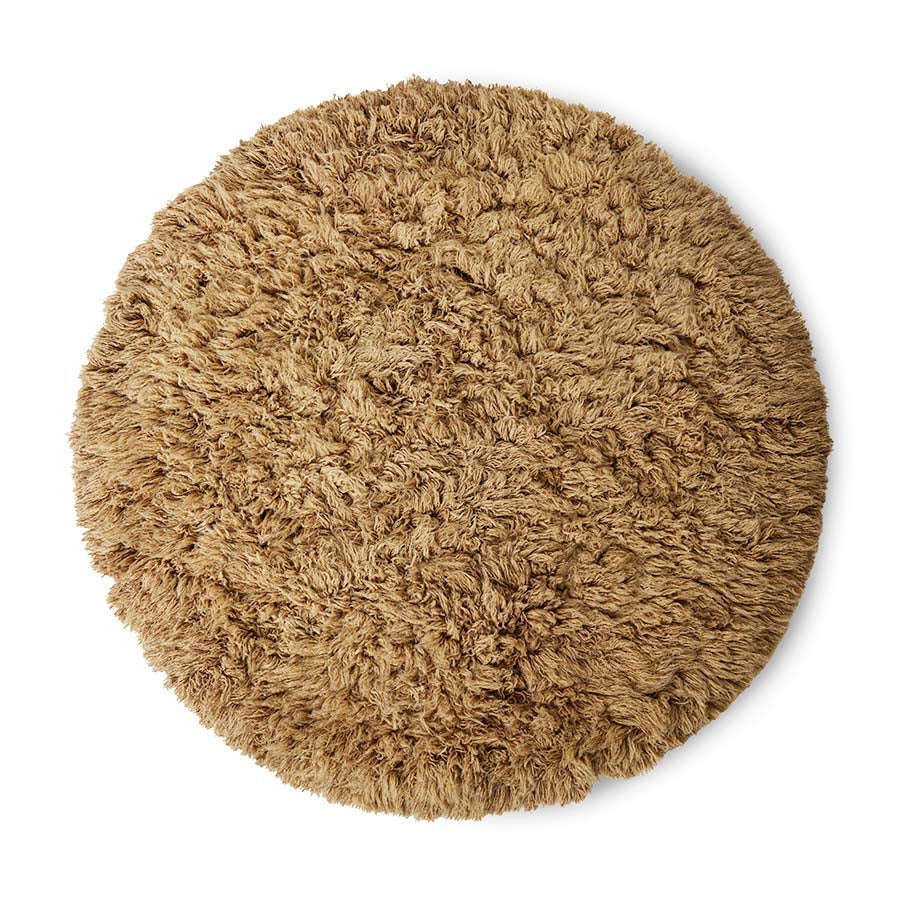 HKliving fluffy vloerkleed rond caramel