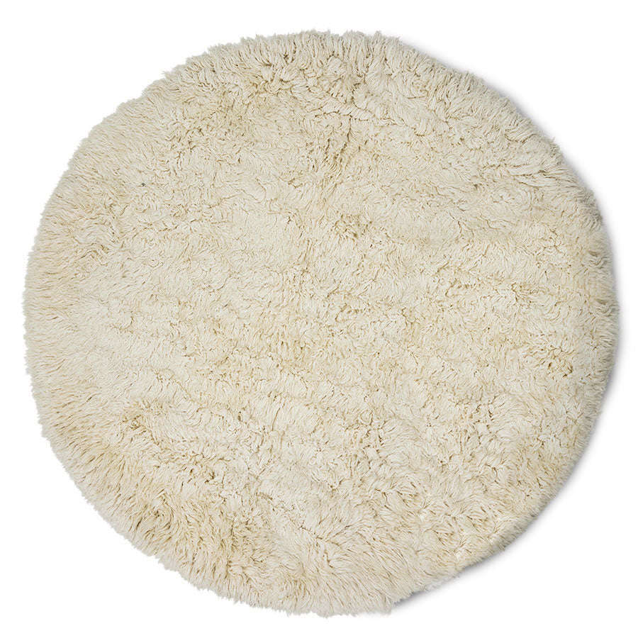 HKliving fluffy vloerkleed rond wit/cream