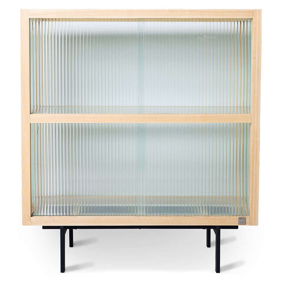 HKliving kast cupboard met geribbeld glas naturel