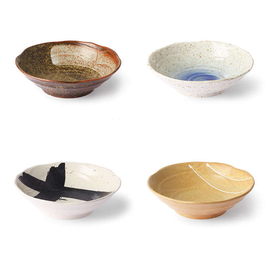 HKliving Kyoto ceramics: japanese shallow schaal (set van 4)