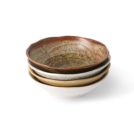 HKliving Kyoto ceramics: japanese shallow schaal (set van 4)