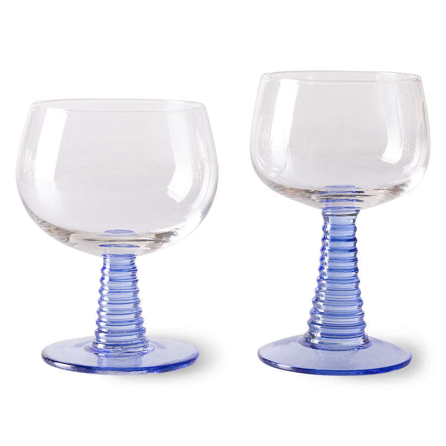 HKliving swirl wijn glas laag blauw