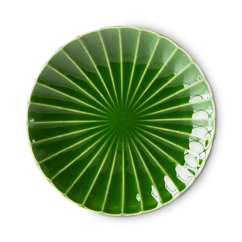 HKliving the emeralds: ceramic bord geribbeld groen (set van 2)