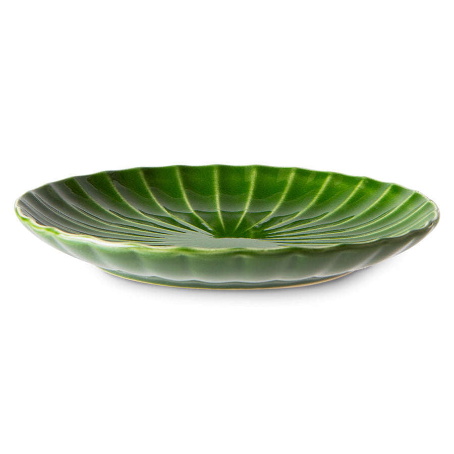 HKliving the emeralds: ceramic bord geribbeld groen (set van 2)