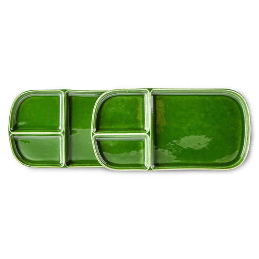 HKliving the emeralds: ceramic bord rechthoekig groen (set van 2)