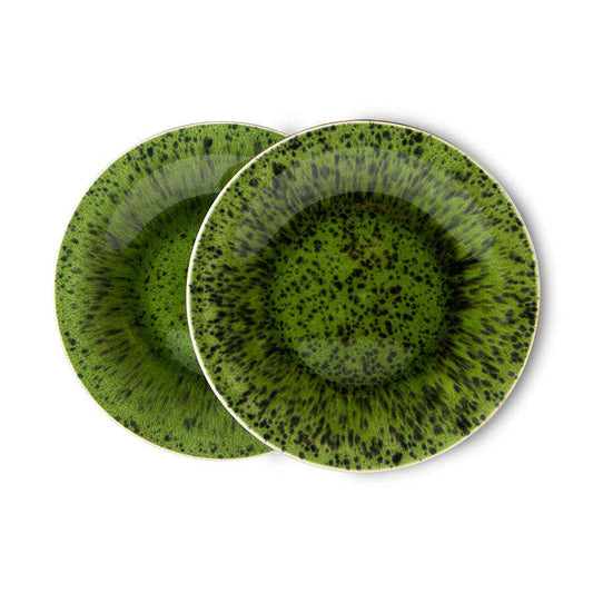 HKliving the emeralds: ceramic bord spotted groen (set van 2)
