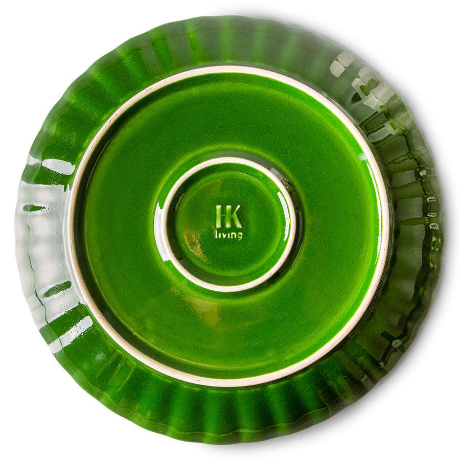 HKliving the emeralds: ceramic dinerbord geribbeld groen (set van 2)