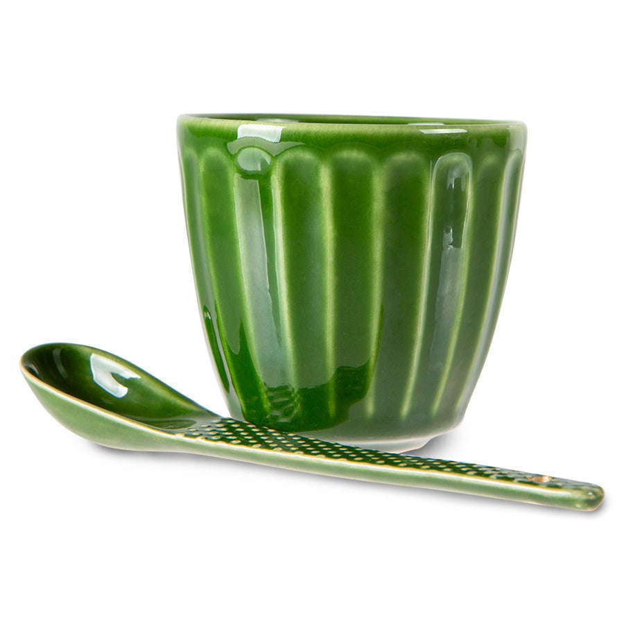 HKliving the emeralds: ceramic mok geribbeld groen (set van 4)
