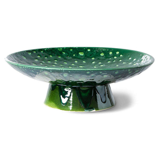 HKliving the emeralds: ceramic schaal op voet L dripping groen