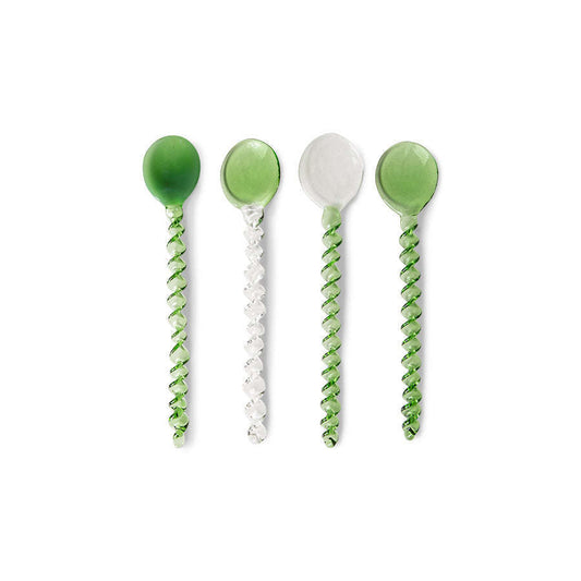 HKliving the emeralds: twisted glas lepels groen/transparant (set van 4)