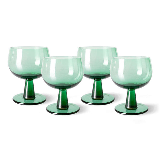 HKliving the emeralds: wijn glas laag fern groen (set van 4)