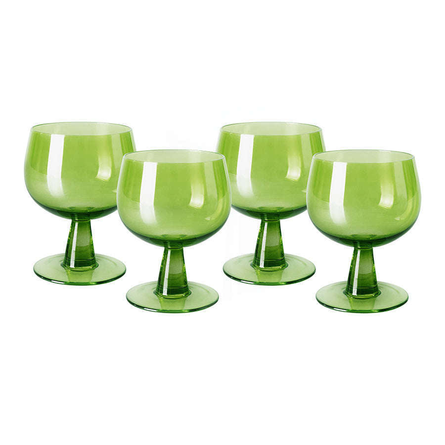 HKliving the emeralds: wijn glas laag lime groen (set van 4)
