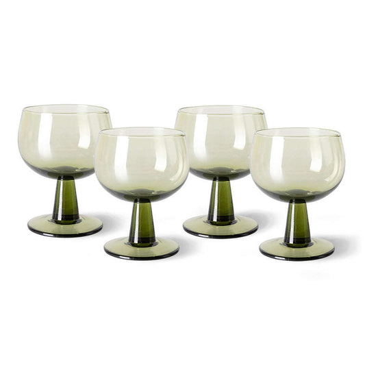 HKliving the emeralds: wijn glas laag olive groen (set van 4)