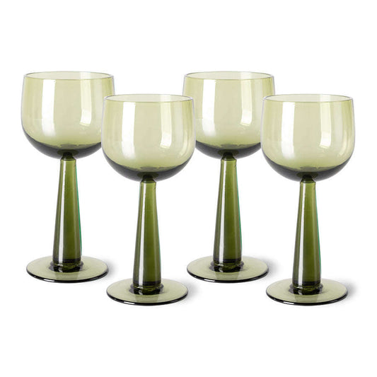 HKliving the emeralds: wijn glas tall olive groen (set van 4)