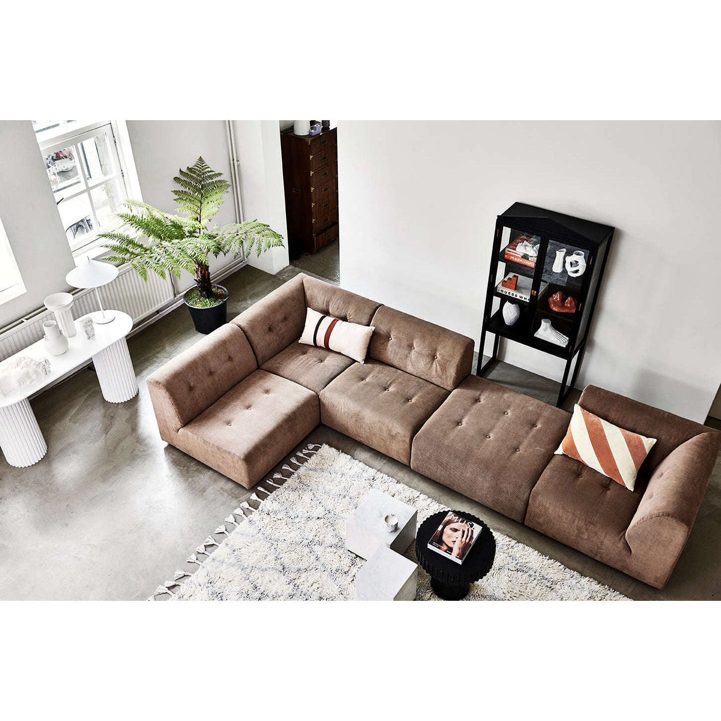 HKliving vint couch element rechts rib bruin
