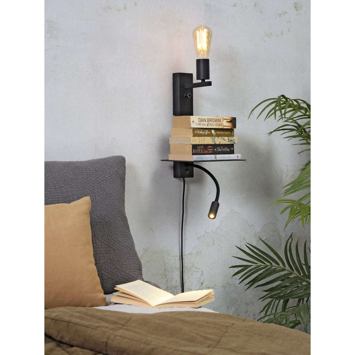 It's about RoMi Wandlamp Florence plank+usb+leeslamp zwart