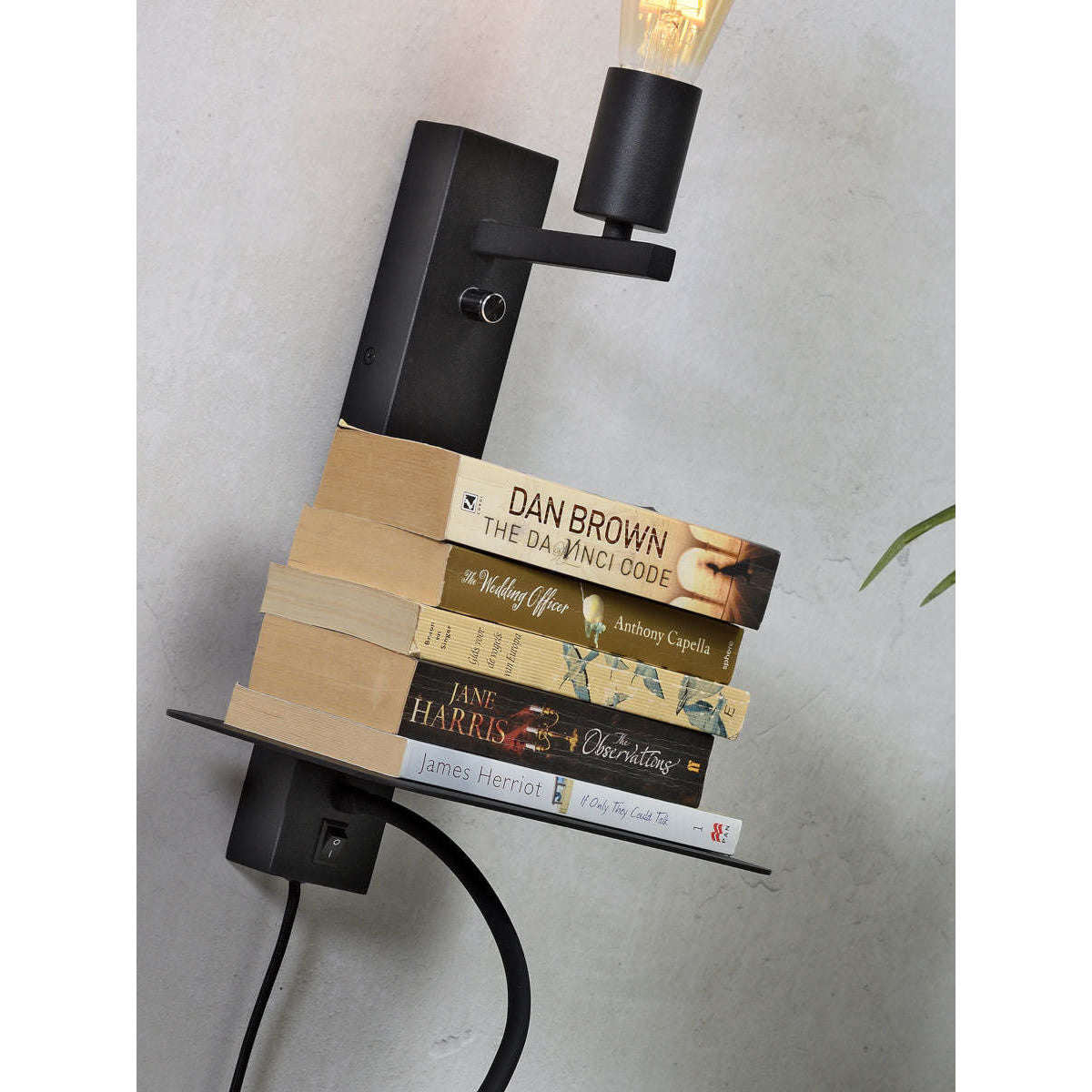 It's about RoMi Wandlamp Florence plank+usb+leeslamp zwart