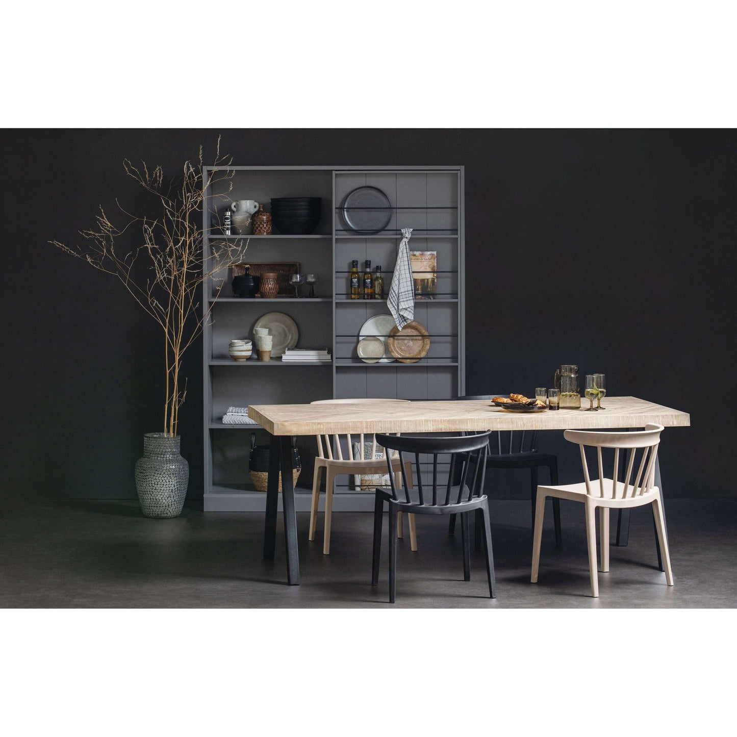 WOOOD Combi-tablo: mango visgraat 180x90 met 2-stand poot  white wash